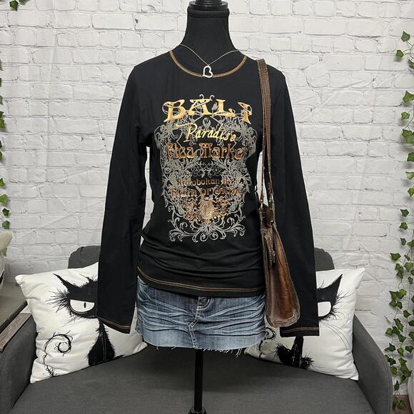 Tops - 00s BALI vintage style print long sleeve shirt
